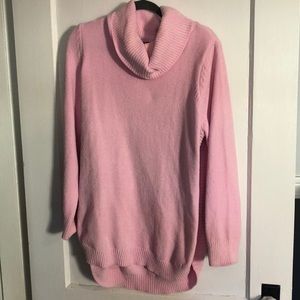 Oversized chenille pink cowl neck sweater